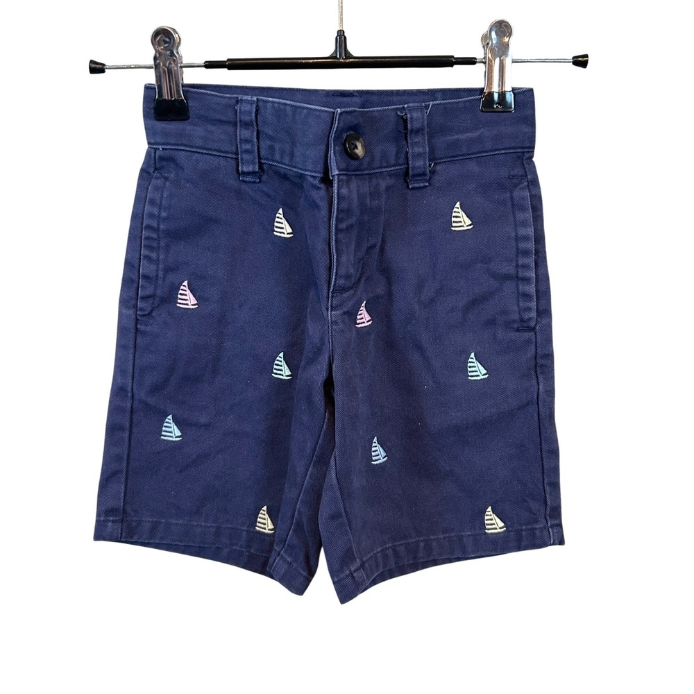 Janie and Jack Boys Navy Blue Embroidered Sailboat Chino Shorts Sz. 3 Adjustable